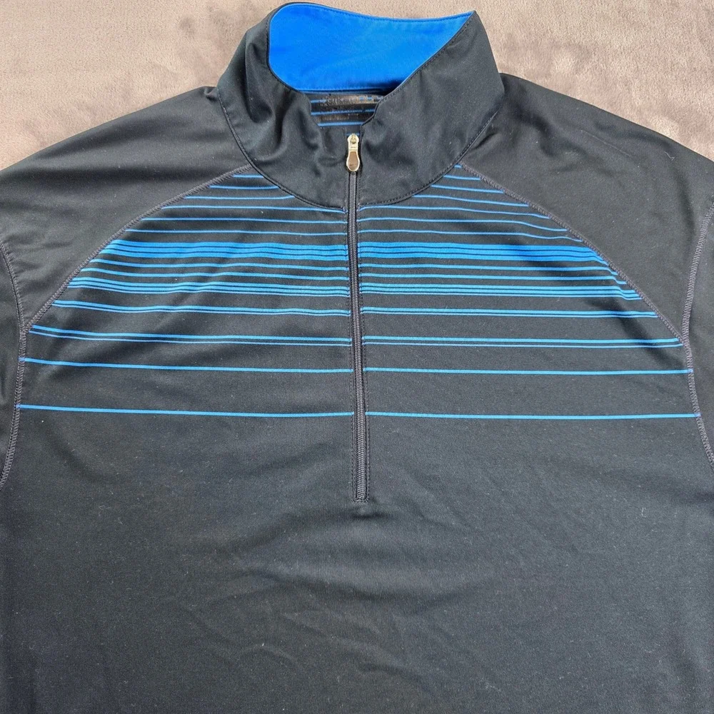 Nike Golf Pullover Men Large Black Blue Striped 1/4 Zip Dri-FIT Long Sleeve‎
